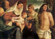 Sebastiano del Piombo The Sacred Family with Holy Catalina, San Sebastian and an owner.the Holy oil painting on canvas